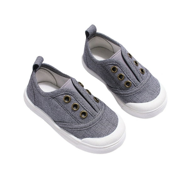 Wuxian Shoes For Girls Cute Low-Top Lightweight Soft Sole Canvas Sneakers Solid Slip On Comfort Walking Running Shoe,Grey,15-18M