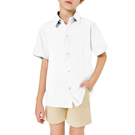 Wuxian Short Sleeve Shirts For Teen Kids Boys Button Down Solid Color Back To School Blouse Uniform Summer Casual Breathable Fashionable Trendy Gentleman Tops Truck dailywear,Yellow,3-4 Years
