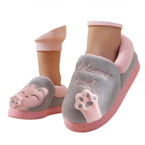 Wuxian On Sneakers Funny Print Plush Thickened Winter Warm Indoor Shoes For Toddlers Kids Soft Comfortable Casual Cute Animal Character Sandals Warm Sneakers,Grey,3-3.5 Years