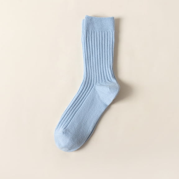 Wuxian Socks For Women Fashionable Thick Stockings Solid Colors Soft Comfortable Leisure Cotton Crew Socks Casual Breathable Socks,Blue,One Size