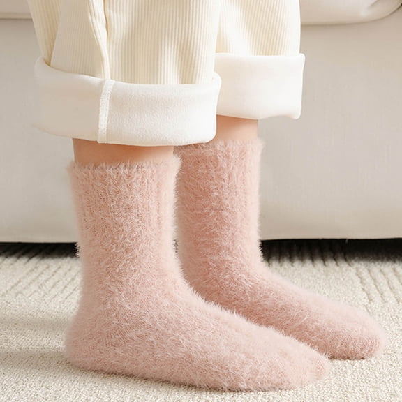 Wuxian Socks For Women Fashionable Thick Stockings Solid Colors Soft Comfortable Leisure Cotton Crew Socks Casual Breathable Socks,Pink,XL