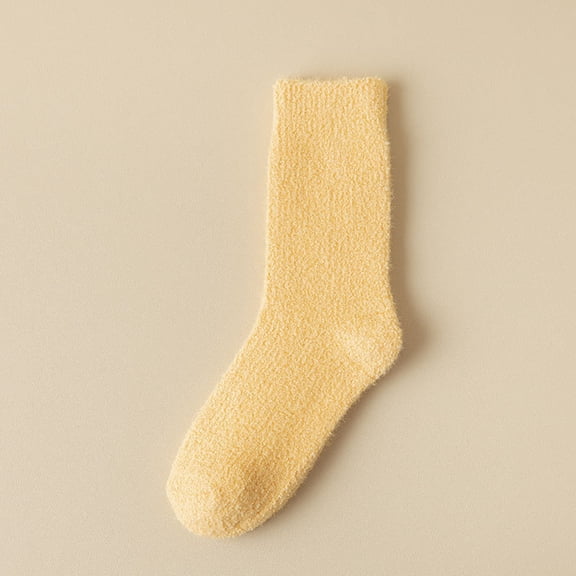 Wuxian Socks For Women Fashionable Thick Stockings Solid Colors Soft Comfortable Leisure Cotton Crew Socks Fuzzy Socks,Yellow,One Size