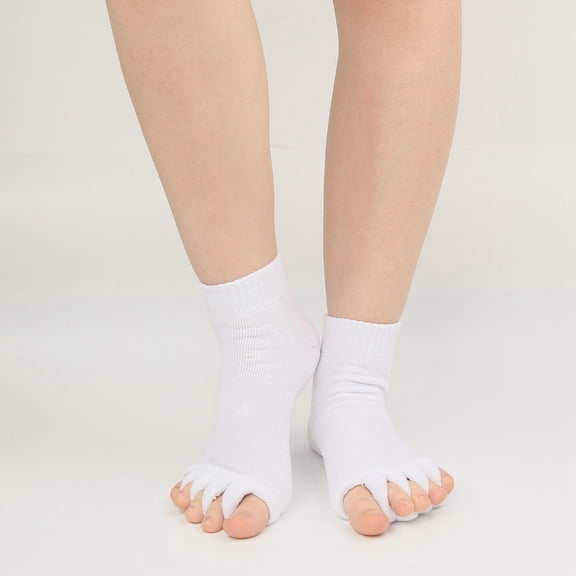 Wuxian Socks For Women Five Fingers Toe Socks Seamless Solid Open Toes Ankle Socks Non Slip Grip Blend Athletic Cozy Comfy Dailywear,White,One Size