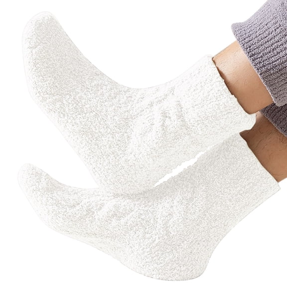 Wuxian Socks For Women Fuzzy Crew Sock Solid Solid Thick Lined Athletic Socks Winter Plush Thermal Cozy Sleeping Fuzzy Socks,White,One Size