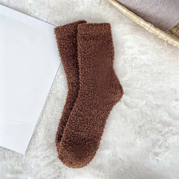 Wuxian Socks For Women Fuzzy Thick Thermal Solid Color Coral Velvet Crew Socks Warm Sleeping Stocking Casual Breathable Socks,Brown,One Size