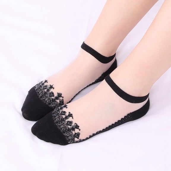 Wuxian Socks For Women Lace Rose Pattern Ankle Socks Low Cut No Show Hollow Ruffle Non Slip Boat Sock Soft Casual Breathable Socks,Clear,One Size