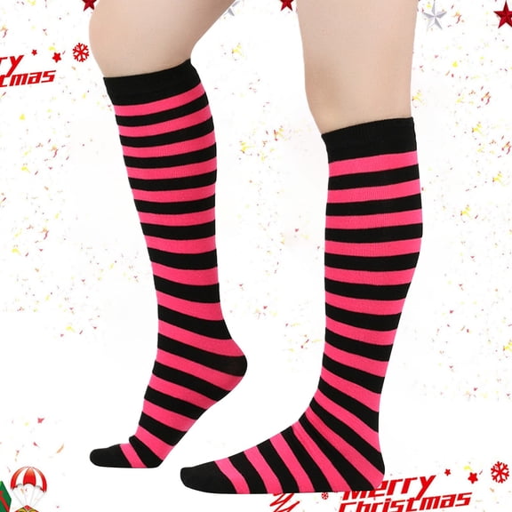 Wuxian Socks For Women Ladies Striped Knee High Stockings Calf Socks Christmas Socks Soft Cozy Casual Breathable Socks,Hot Pink,One Size