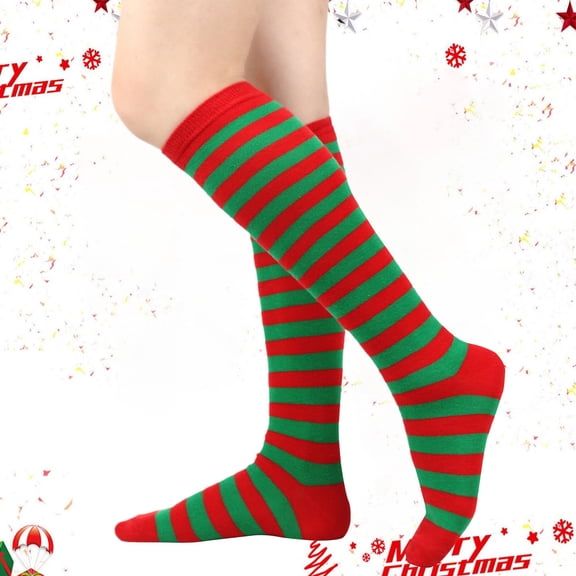 Wuxian Socks For Women Ladies Striped Knee High Stockings Calf Socks Christmas Socks Soft Cozy Comfy Dailywear,Green,One Size