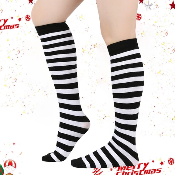 Wuxian Socks For Women Ladies Striped Knee High Stockings Calf Socks Christmas Socks Soft Cozy Comfy Dailywear,White,One Size