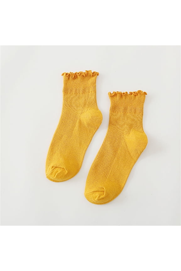 Socks For Women Ruffles Trim Casual Cotton Crew Socks Solid Color Knit Low Ankle Fashion Soft Casual Breathable Socks,Orange,One Size