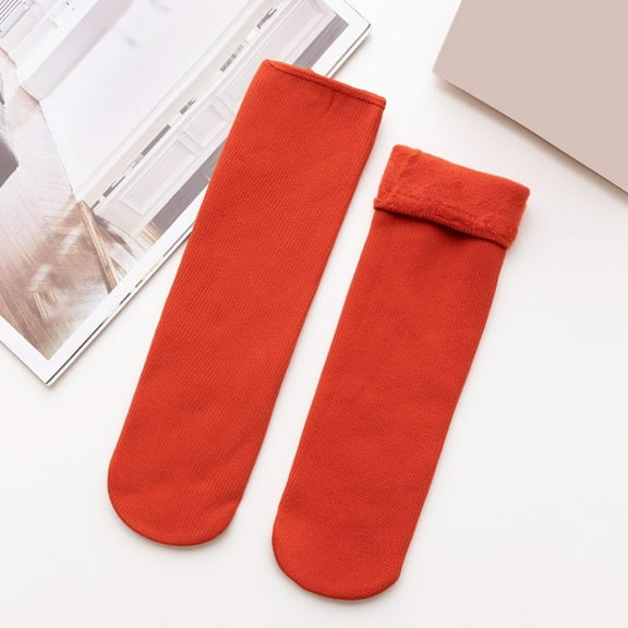 Wuxian Socks For Women Solid Color Fuzzy Lined Soft Velvet Thermal Crew Socks Winter Warm Stocking Breathable Lightweight Footwear,Brick Red,One Size