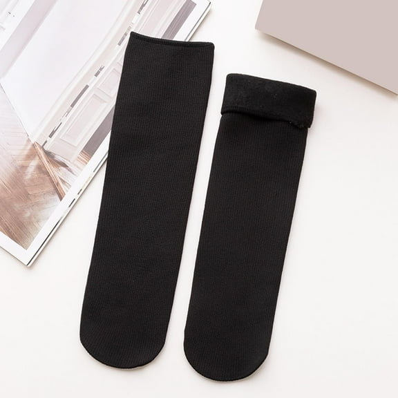 Wuxian Socks For Women Solid Color Fuzzy Lined Soft Velvet Thermal Crew Socks Winter Warm Stocking Comfy Dailywear,Black,One Size