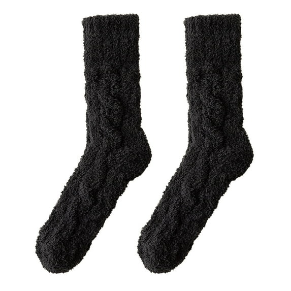 Wuxian Socks For Women Solid Fuzzy Crew Socks Thick Warm Plus Stockings Soft Winter Thermal Stocking Breathable Lightweight Footwear,Black,One Size
