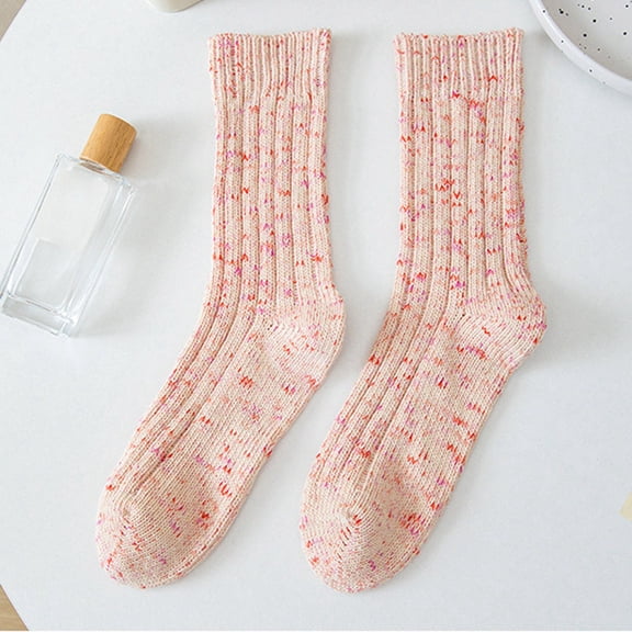 Wuxian Socks For Women Winter Stripe Cute Print Solid Crew Socks Thick Fuzzy Waem Stockings Comfy Soft Comfy Dailywear,Red,One Size