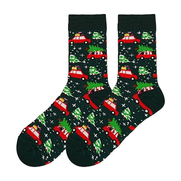 Wuxian Socks For Women Christmas Socks Cute Print Midtube Stockings Crew Socks Fuzzy Comfy Casual Winter Warm Breathable Lightweight Footwear,Dark Green,One Size