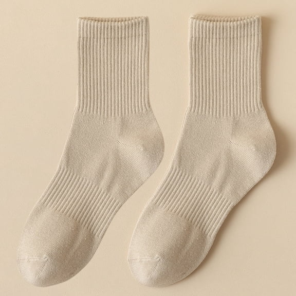 Wuxian Socks For Women Couples Leisure Tube Solid Color Knit Ribbed Crew Socks Cotton Sweat Absorbent Sports Stockings Casual Breathable Socks,Khaki,One Size