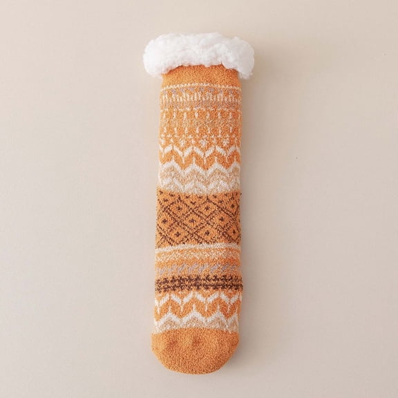 Wuxian Socks For Women Cute Puppy Animal Graphic Striped Print Fuzzy Thickened Crew Socks Winter Thermal Sleeping Slipper Socks Fuzzy Socks,Orange,One Size