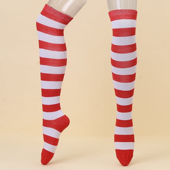 Wuxian Socks For Women Fashionable Striped Over The Knee Socks Classic Thigh High Stockings Stretchable Winter Warm Casual Breathable Socks,White,One Size