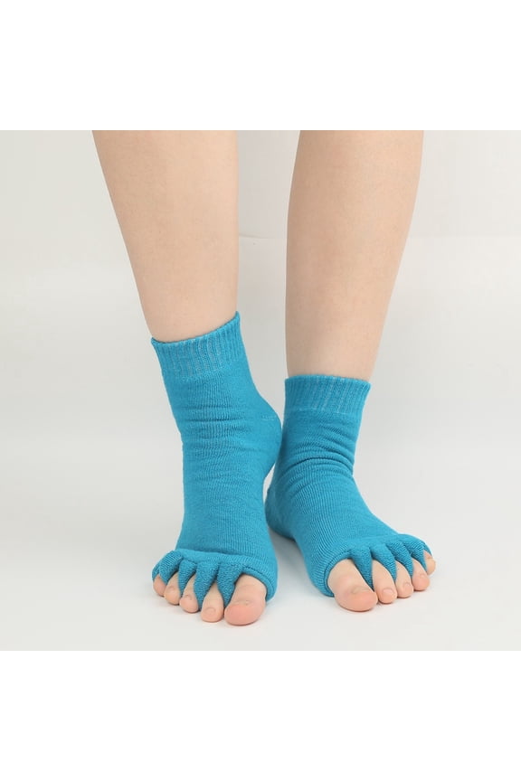 Socks For Women Five Fingers Toe Socks Seamless Solid Open Toes Ankle Socks Non Slip Grip Blend Athletic Cozy Breathable Lightweight Footwear,Sky Blue,One Size