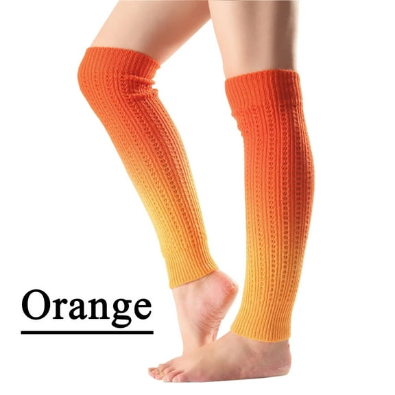 Wuxian Socks For Women Leg Warmers Knitted Gradient Boot Socks Over The Knee Socks Leggings Thigh High Colorful Athletic Leisure Thick Lined Stocking Breathable Lightweight Footwear,Orange,One Size