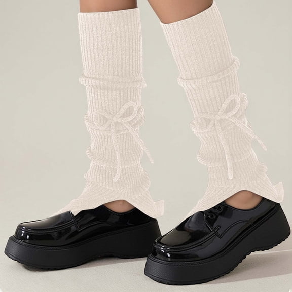 Wuxian Socks For Women Leg Warmers Solid Knitted Over The Knee Stocking Bow Soft Stretchy Thigh Knee High Socks Casual Breathable Socks,White,One Size