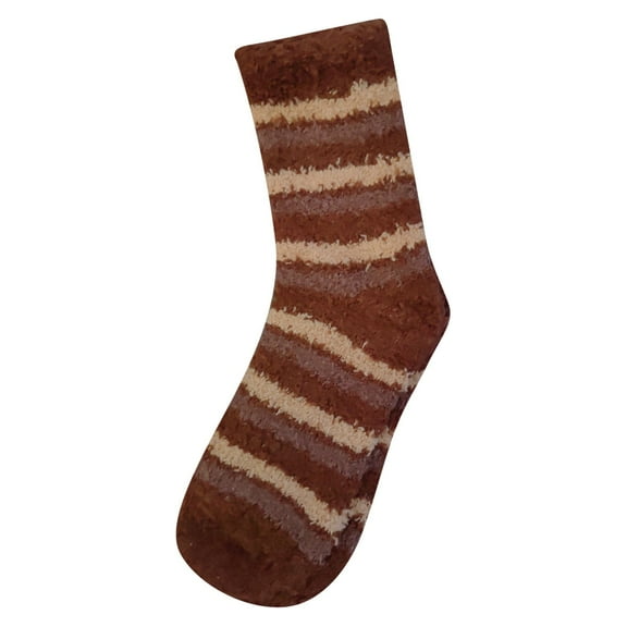 Wuxian Socks For Women Soft Coral Velvet Striped Print Short Crew Socks Winter Relaxation Warm Thick Plush Lined Breathable Lightweight Footwear,Coffee,One Size