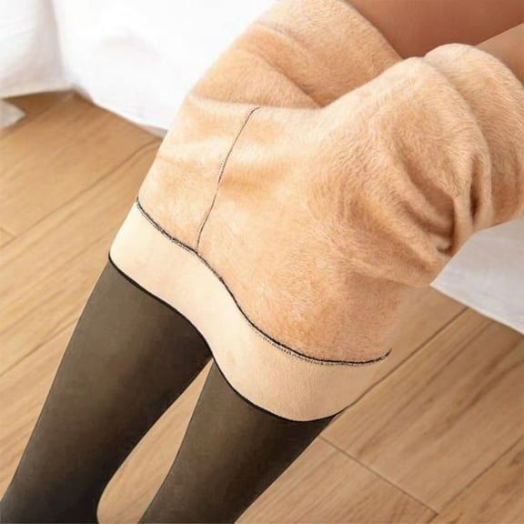 Wuxian Socks For Women Thick Fuzzy Lined Stretch Sheer Tights Leggings High Waist Seamless Pantyhose Translucent Thermal Stockings Casual Breathable Socks,Beige,XL