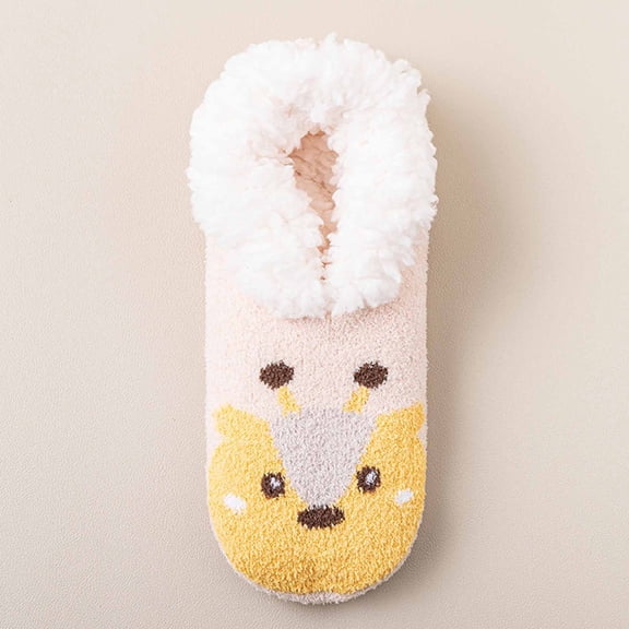Wuxian Socks For Women Thick Plush Lined Cute Print Slipper Socks Grip Cozy Comfort Winter Warmth Low Cut Socks Breathable Lightweight Footwear,Yellow,One Size