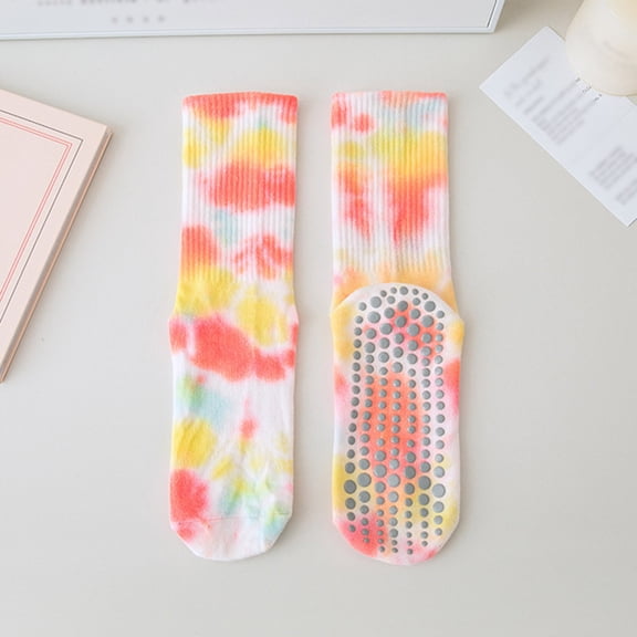 Wuxian Socks For Women Tie Dye Yoga Pilates Grip Socks Women'S Fashion Casual Athletic Sports Crew Socks For Workout Gym And Casual Wear Breathable Lightweight Footwear,Pink,One Size