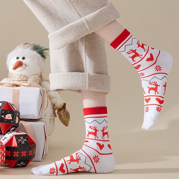 Wuxian Socks For Women Xmas Snowflakes Striped Print Athletic Sport Christmas Crew Socks Cozy Running Hiking Casual Relaxed Fit Comfy Dailywear,Red,One Size