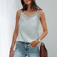 thumbnail image 1 of Wuxian Solid Color V Neck Tank Tops For Women Spaghetti Strap Lace Trim Silk Satin Summer Sleeveless Camisole Loose Fit Shirt Casual Top Blouse,Green,M, 1 of 4