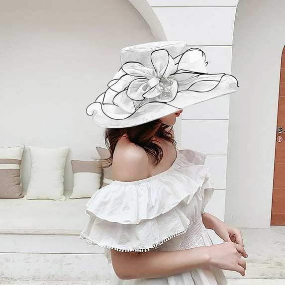 Wuxian Straw Hats For Women Solid Color Bow Wide Brim Summer Dress Hat Shapeable Hollowed Out Breathable Fashionable Lightweight Foldable Party Vacation Beach Sun Hat ,White,One Size
