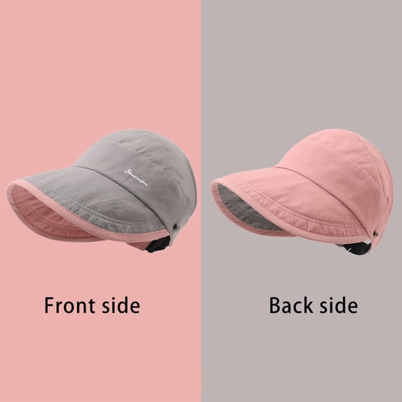 Wuxian Summer Sun Visor Hat For Women Solid Color Pleated Large Brim Upf 50+ Breathable Bucket Hat Fishing Hiking Outdoor Beach Lightweight Foldable Sports Travel Comfy Caps,Grey,One Size