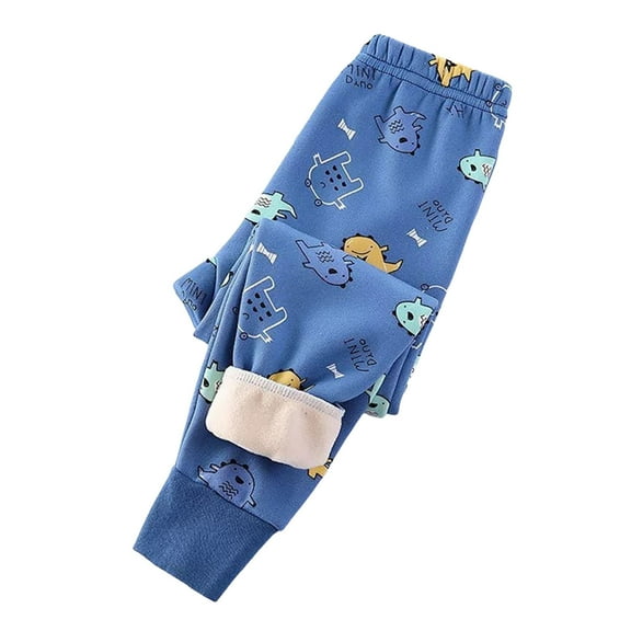 Wuxian Sweatpants For Girls Cartoon Prints Elastic Waist Thick Fuzzy Lined Winter Warm Wide Leg Leggings Pants Plush Thermal Pants For Girls,Light Blue,7-8 Years
