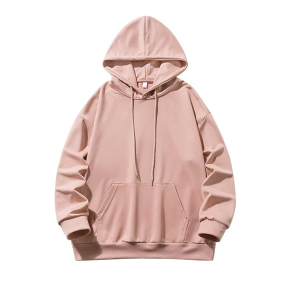 Wuxian Sweatshirt For Men Drawstring Hooded Solid Color Casual Hoodie Long Sleeve Pullover Sweatshirt Fall Base Coats,Pink,Xl