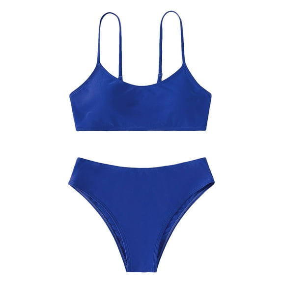 Wuxian Swimsuit 2 Piece Solid Color Adjustable Strap Bikini Sets High Waist Bottom Beach Wear Outfits Beach Swimwear,BU1,13-14 Years