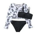 thumbnail image 1 of Wuxian Swimsuit 3 Piece Swimsuits Floral Feather Prints Tank Top Briefs Bikini Sets With Long Sleeve Cover Up Shirts Beachwear Pool Beach Travel Swimwaer Holiday,Black,8-10 Years, 1 of 5