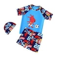 thumbnail image 1 of Wuxian Swimsuit For Boys Two Piece Rash Guard Short Sleeve Cartoon Print Shirt Trunks Shorts And Hat Comfortable Stylish Sun Protection Bathing Suit,Sky Blue,9-10 Years, 1 of 8