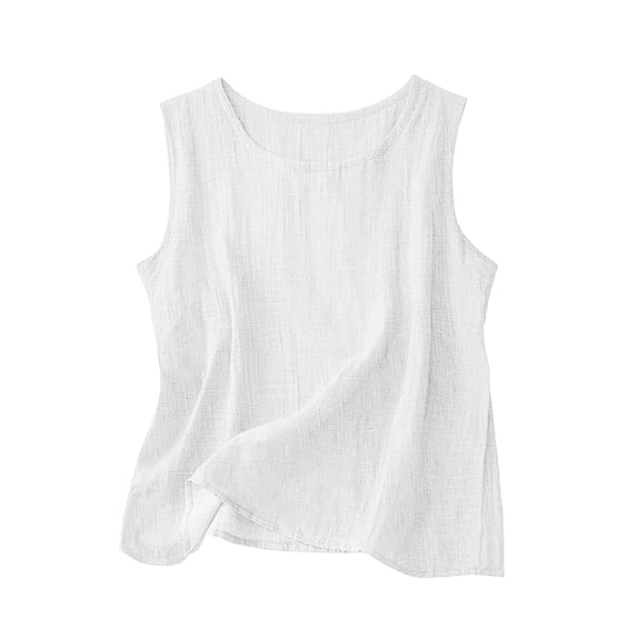 Wuxian Tank Tops For Women Lightweight Loose Fit Sleeveless Camisole Crewneck Casual Summer Basic Blouse Breathable Solid Color Workout Soft Tshirts Vest,White,L