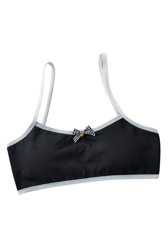 Teen Girls Bras Back Double Mesh For Teen Spaghetti Strap Wireless Breathing Comfort Soft Solid Color Brassiere,Black