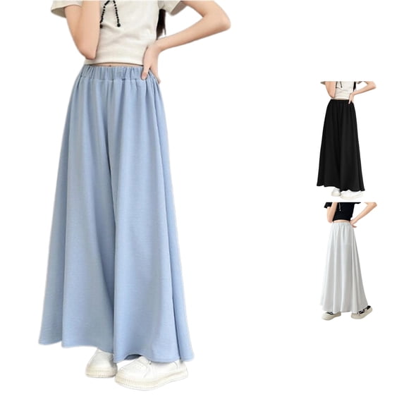 Wuxian Youth Wide Leg Palazzo Pants Big Girls Pleated High Waisted Trousers Casual Fashion Soft Cozy Daily Wear,Blue,10-11 Years