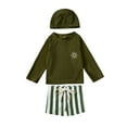 thumbnail image 1 of Wuxian Toddler 3 Piece Swimsuits Rash Guard Raglan Sleeve Striped Cute Cartoon Pattern Long Sleeve Shirts Tops And Elastic Waist Shorts Trunks Swimwear Outfits Bathing Suit,Green,2-3 Years, 1 of 8