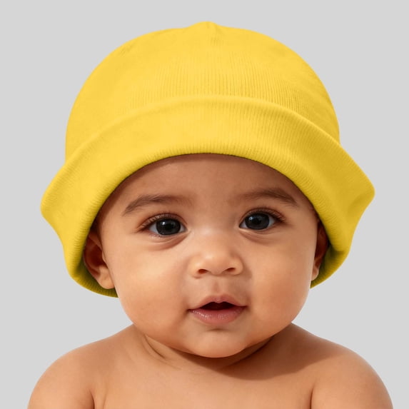 Wuxian Toddler Babies Kids Hats Soft Pull On Cap Seamless Comfort Fit Solid Colro Stretchable Beanie Hats Breathable Cozy Skull Caps Lightweight Fashionable Dailywear,Yellow,0-2 Years