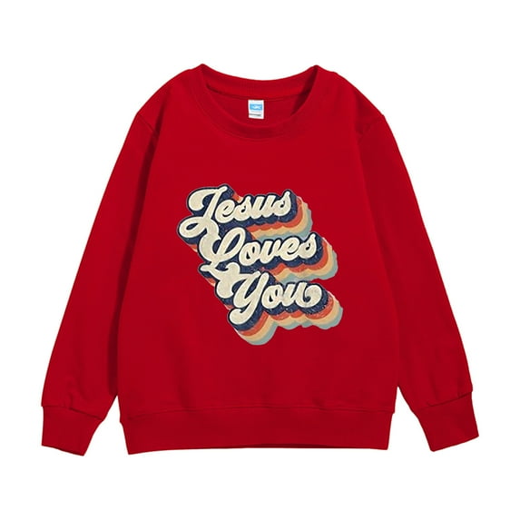 Wuxian Toddler Baby Boy Girl Sweatshirts Crewneck Letter Printed Sweatshirt Solid Long Sleeve Pullover Tops Fall Winter Base Sport Top,Red,3-4 Years