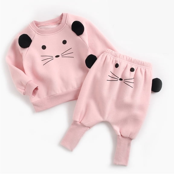 Wuxian Toddler Boys Fall Winter Basic Clothes Sets Casual Crewneck Cute Pattern Long Sleeve Pullover Sweatshirt And Sweatpants 2 Piece Loose Fit Warm Outfits Set,Hot Pink,2-3T