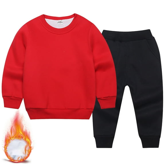Wuxian Toddler Boys Fall Winter Basic Clothes Sets Casual Crewneck Cute Pattern Long Sleeve Pullover Sweatshirt And Sweatpants 2 Piece Loose Fit Warm Outfits Set,RD1,7-8T
