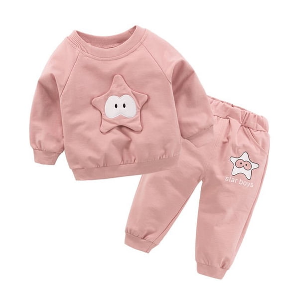 Wuxian Toddler Boys Fall Winter Basic Clothes Sets Casual Crewneck Cute Pattern Long Sleeve Pullover Sweatshirt And Sweatpants 2 Piece Loose Fit Warm Outfits Set,A,3-6M