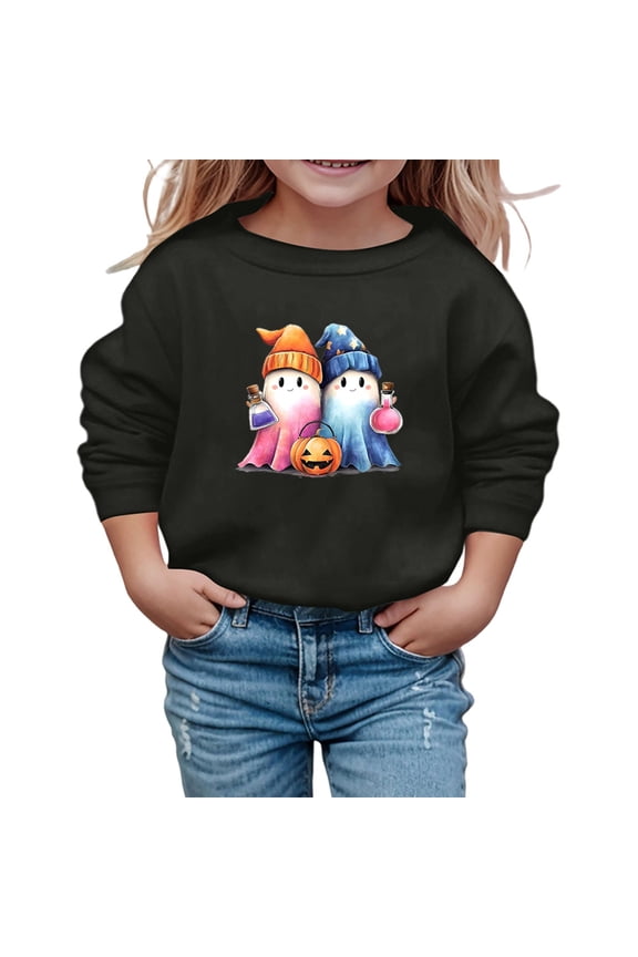 Toddler Boys Girls Halloween Sweatshirt Pullover Cute Ghost Pumpkin Graphic Print Top Shirt Crewneck Long Sleeve Casual Loose Outerwear,Black,3-4 Years