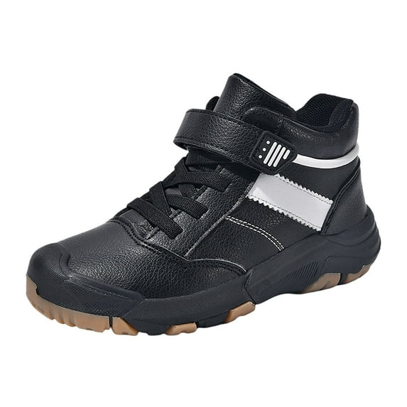 Wuxian Toddler Boys Shoes Ankle Boots Non Slip Color Block Lace Up Leather Casual Hiking Booties Hook And Loop Fashion Shoe Outdoor Warm Sneakers,Black,13-13.5 Years