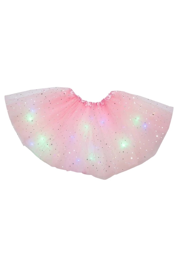 Toddler Carnival Fairy Tutu Skirt Sets Light Up Elastic Waist Solid Color A-Line Tiered Layering Skirts Fashionable Outfits Suit Pleated Skater Skirts,Pink,One Size
